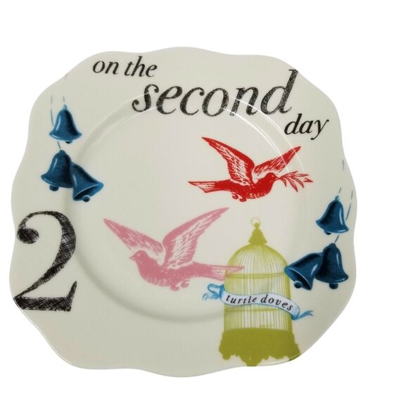 Rosanna 12 Days Christmas Plates 2nd Day Doves Appetizer Salad Dessert Square 6" - Picture 1 of 2